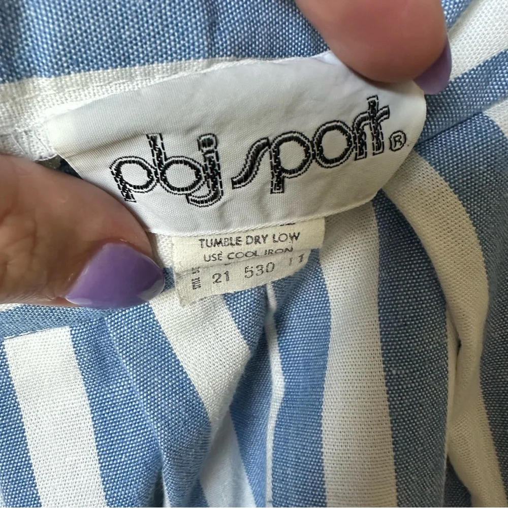 Vintage 80's 90's  PBJ Sport Striped High Waisted Shorts Blue White Size 9 - Picture 2 of 7